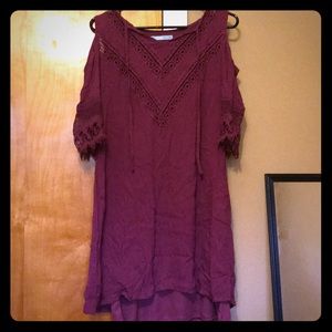 Eggplant dress or tunic top with cold shoulder